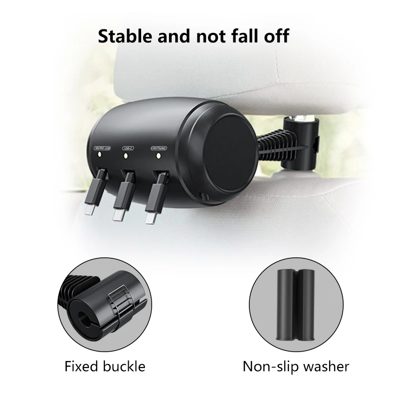 Выдвижной шнур 3 в 1 для подголовника автомобиля такси, зарядная станция, автомобильное зарядное устройство Type C Micro USB для телефона, планшета