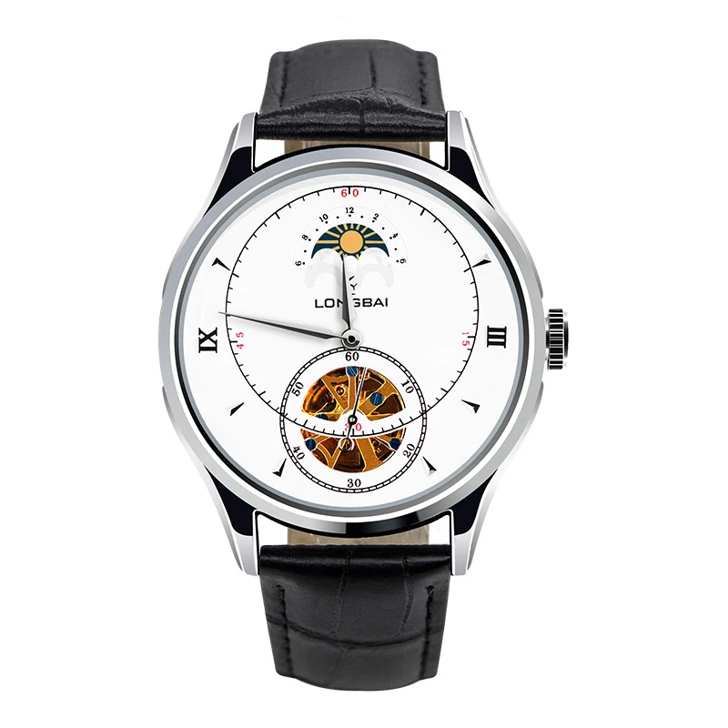 Оптовая продажа с фабрики, черные кожаные часы, мужские автоматические Роскошные Брендовые мужские механические наручные часы Oem