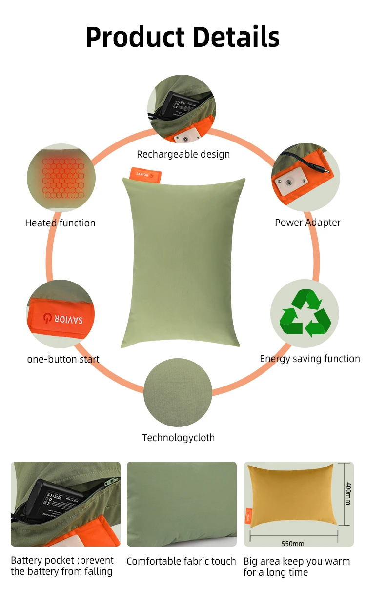 Custom Outdoor Sleeping Electric Heated Pregnancy Pillows Warmer Bed