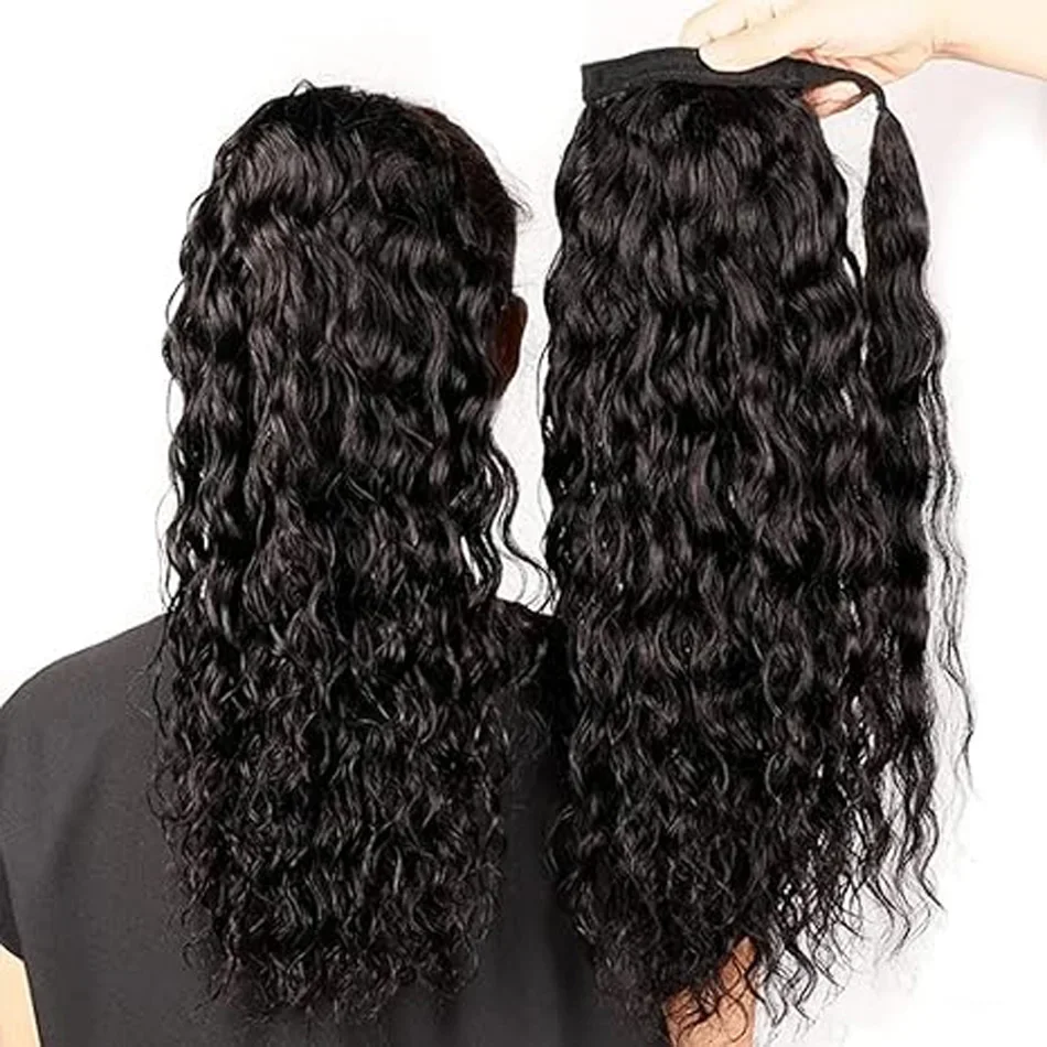 Water Wave Human Hair Paardenstaart voor Vrouwen met Magic Paste Wrap Around Peruaans Remy Haar_voghion.com
