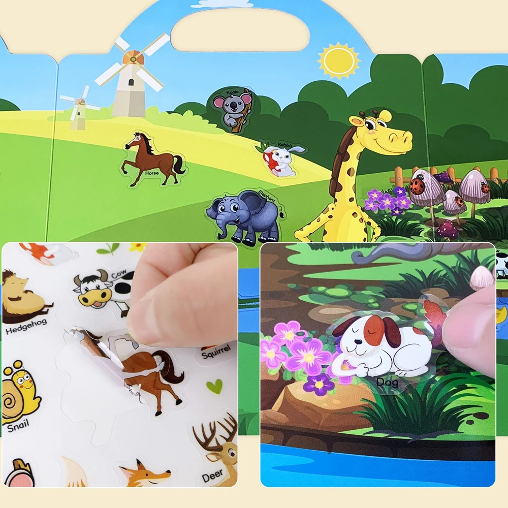 Reusable Sticker Books for Kids Animals Dinosaur a Fairy Tales Sticker Activity Quiet Busy Books