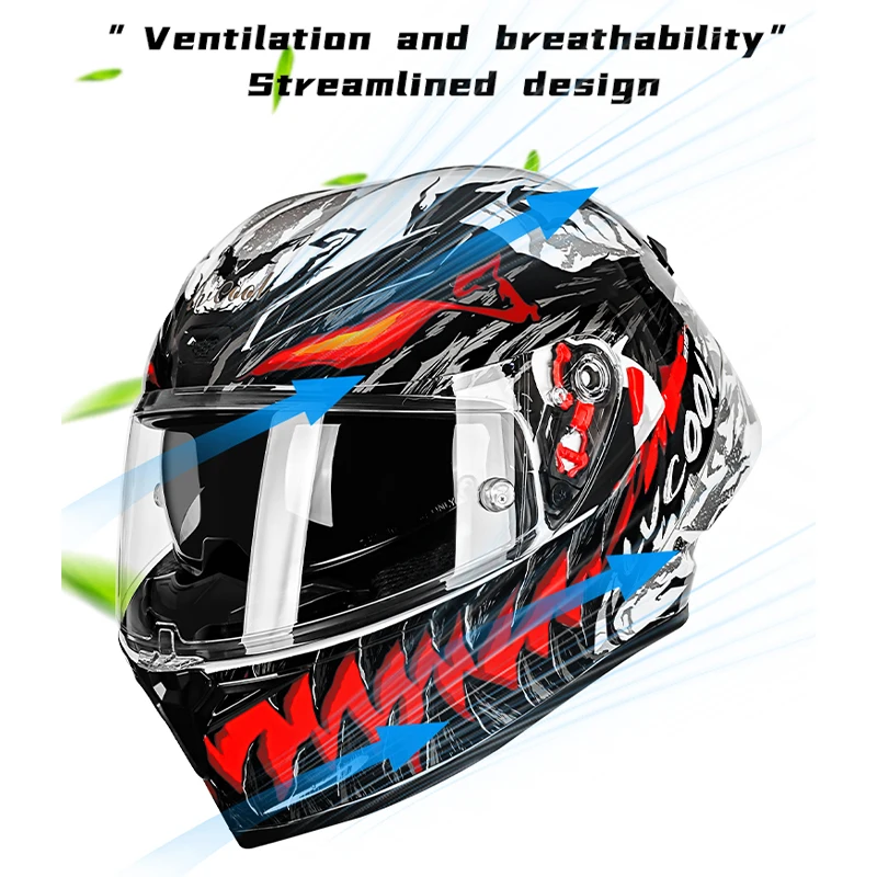 Nuovo spoiler in materiale ABS, miglior casco integrale da moto per adulti con doppie lenti ad alta definizione, casco di sicurezza per ciclismo,_voghion.com