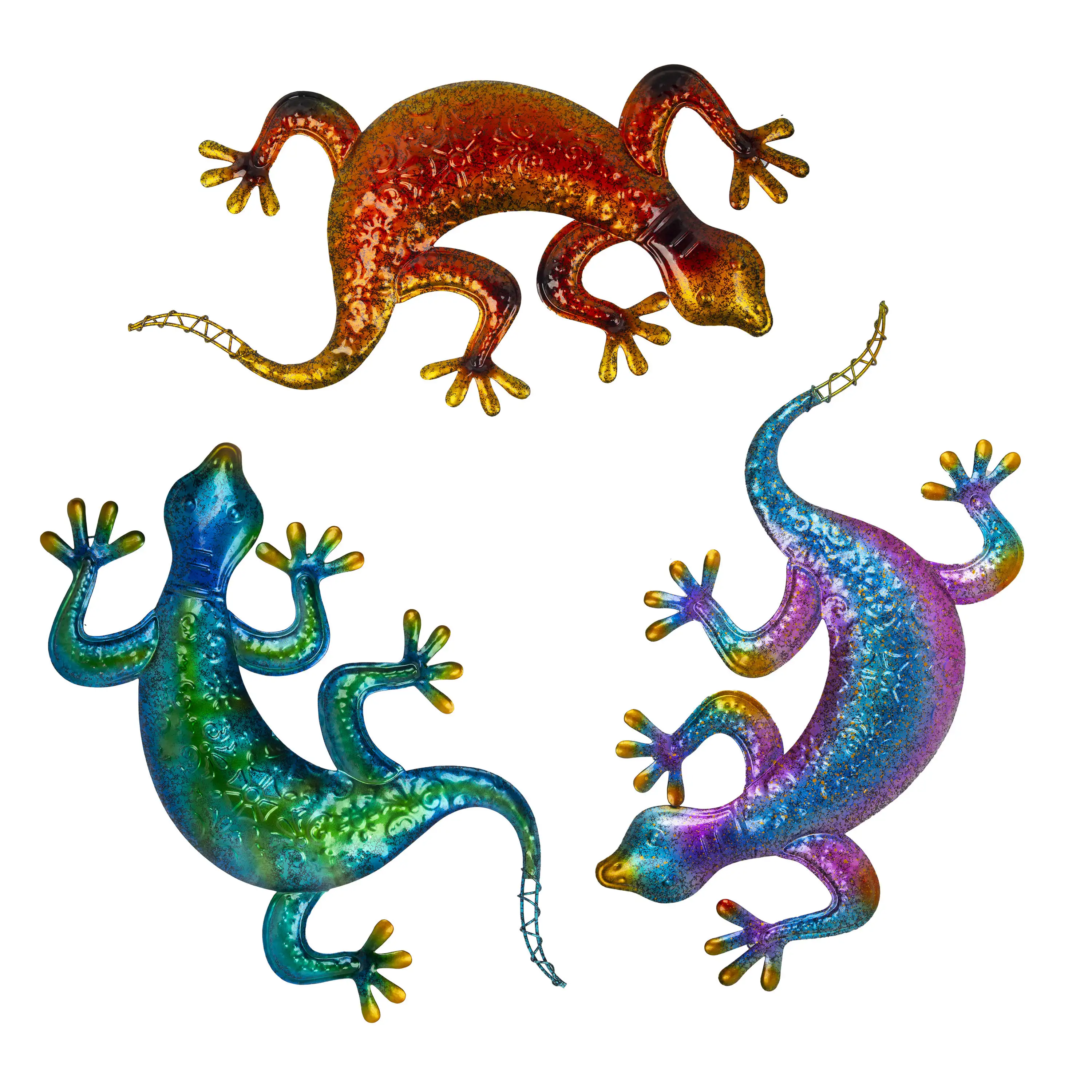 3 Packs Colorful Metal Gecko Wall Hanging, Metal Buckle for Indoor Outdoor  Wall