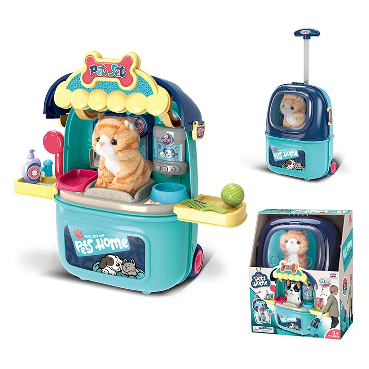 Children Girls Interactive Development Toy Simulation Feeding Pet Set Pretend Pet Care Toys Trolley Bag