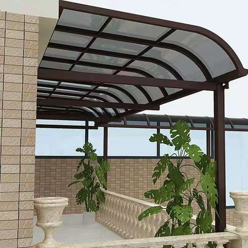 Customized Polycarbonate Aluminum Alloy Roof Light Grey Patio Cover Curve Roof Canopy