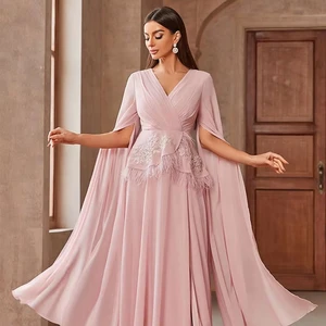 Long Sleeve V-Neck Chiffon Elegant Women's Dresses