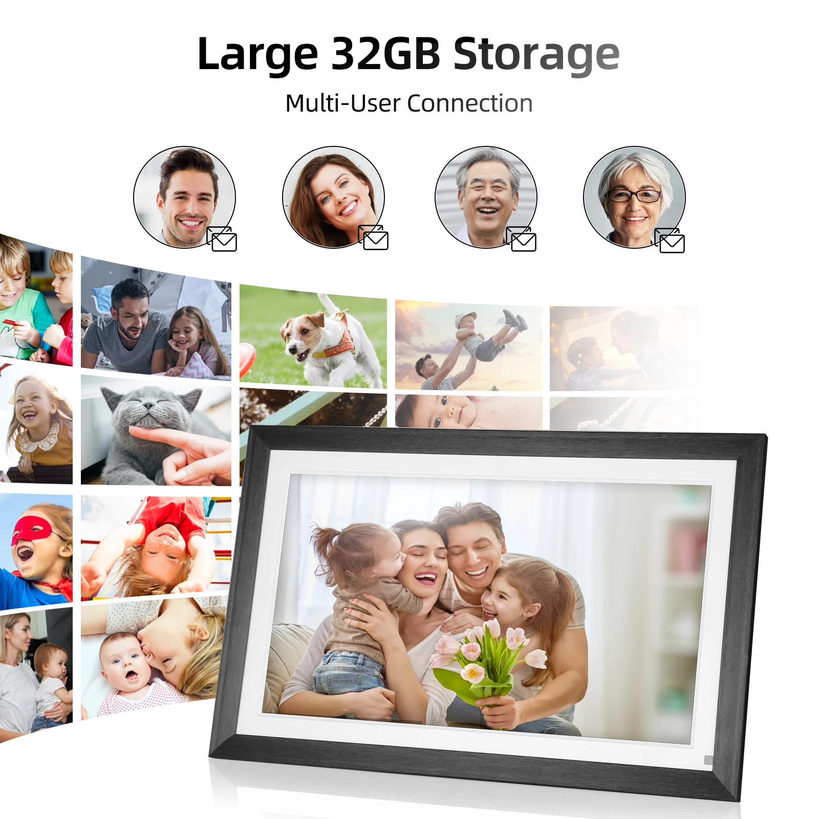 Wooden Casing Smart Wifi Cloud Digital Photo Frame 10 Inch Android App