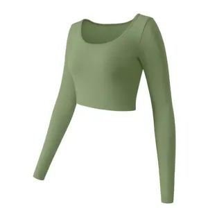 Hot Selling Seamless High Elasticity Slim Fit V-neck Long Sleeved Women Yoga Crop Top