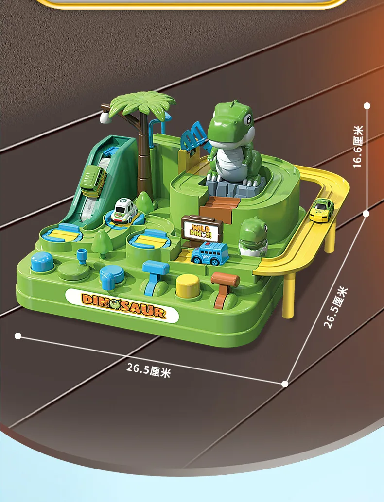 Jungle Dinosaur Challenge Adventure Kids Educational Plastic Puzzle Sliding Car Track Toy