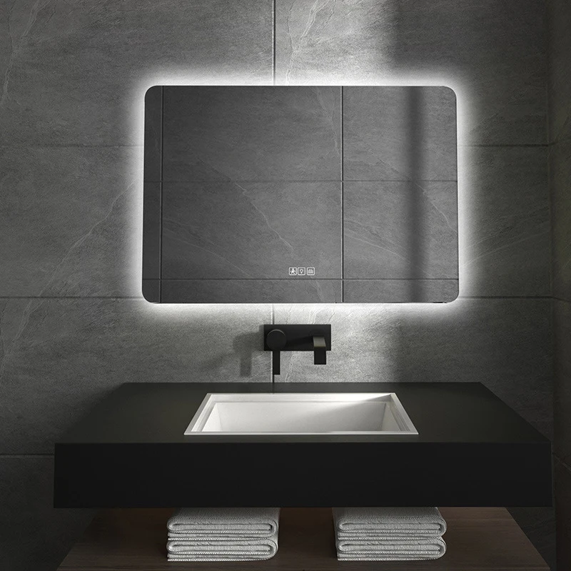 Sensor Switch Large Rectangular Vanity Mirror Anti Fog Bathroom Wall Mounted Frameless Smart Led Mirrors