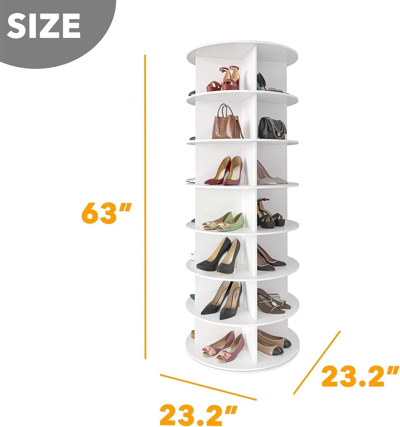 PTUWODS Scarpiera Girevole A 360° - 6 Piani Con 4 Scomparti - Organizzatore Rotondo Salvaspazio Per Scarpe, Borse E Accessori - Bianco