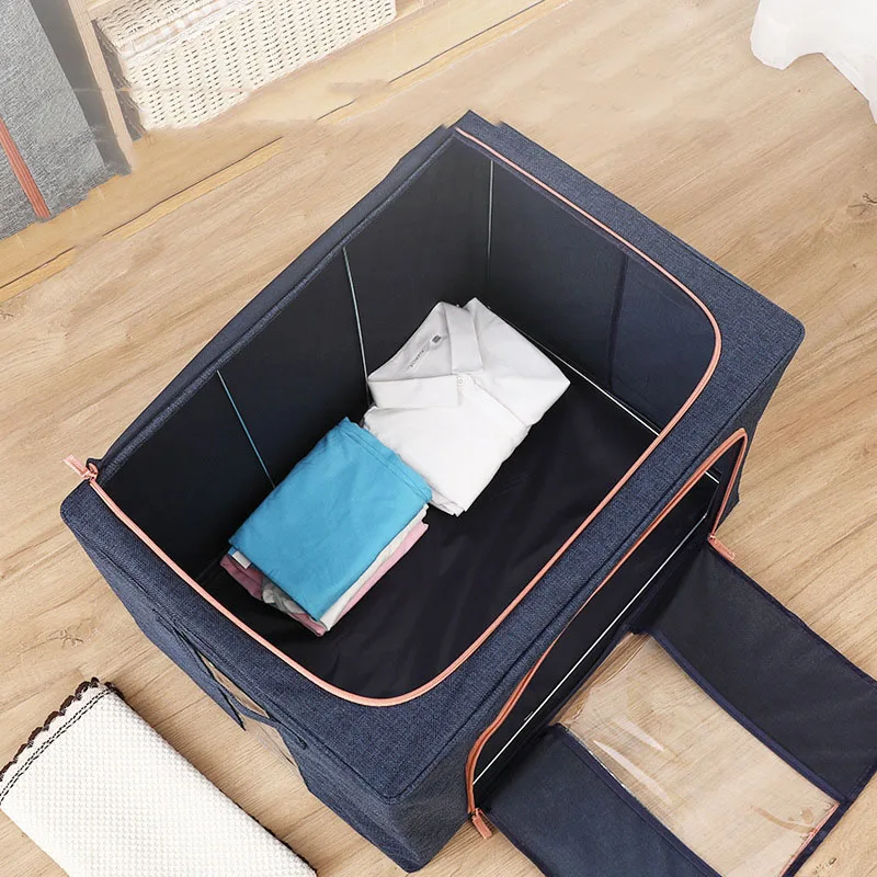 Clothes Storage Bins Box - Foldable Stackable Container Organizer Set with Clear Window & Carry Handles & Metal Frame