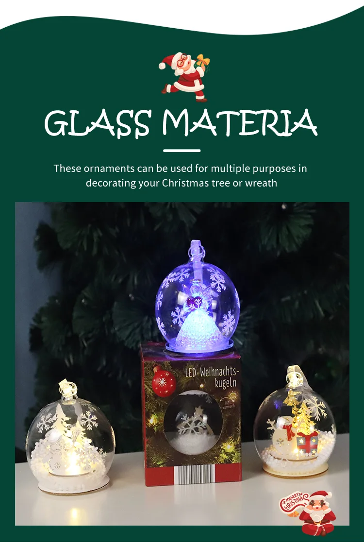 Wholesale Custom Christmas Tree Ornament Led Warm Lighting Glass Cloche With Slim Christmas world for Home Decoration details