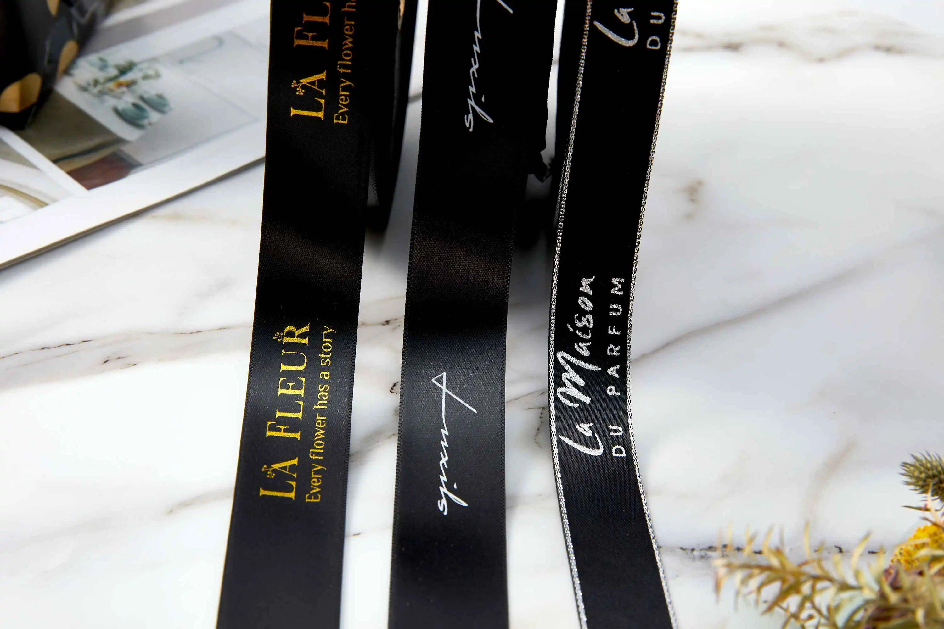 Custom Black Satin Printed Ribbon with Logo for Packing