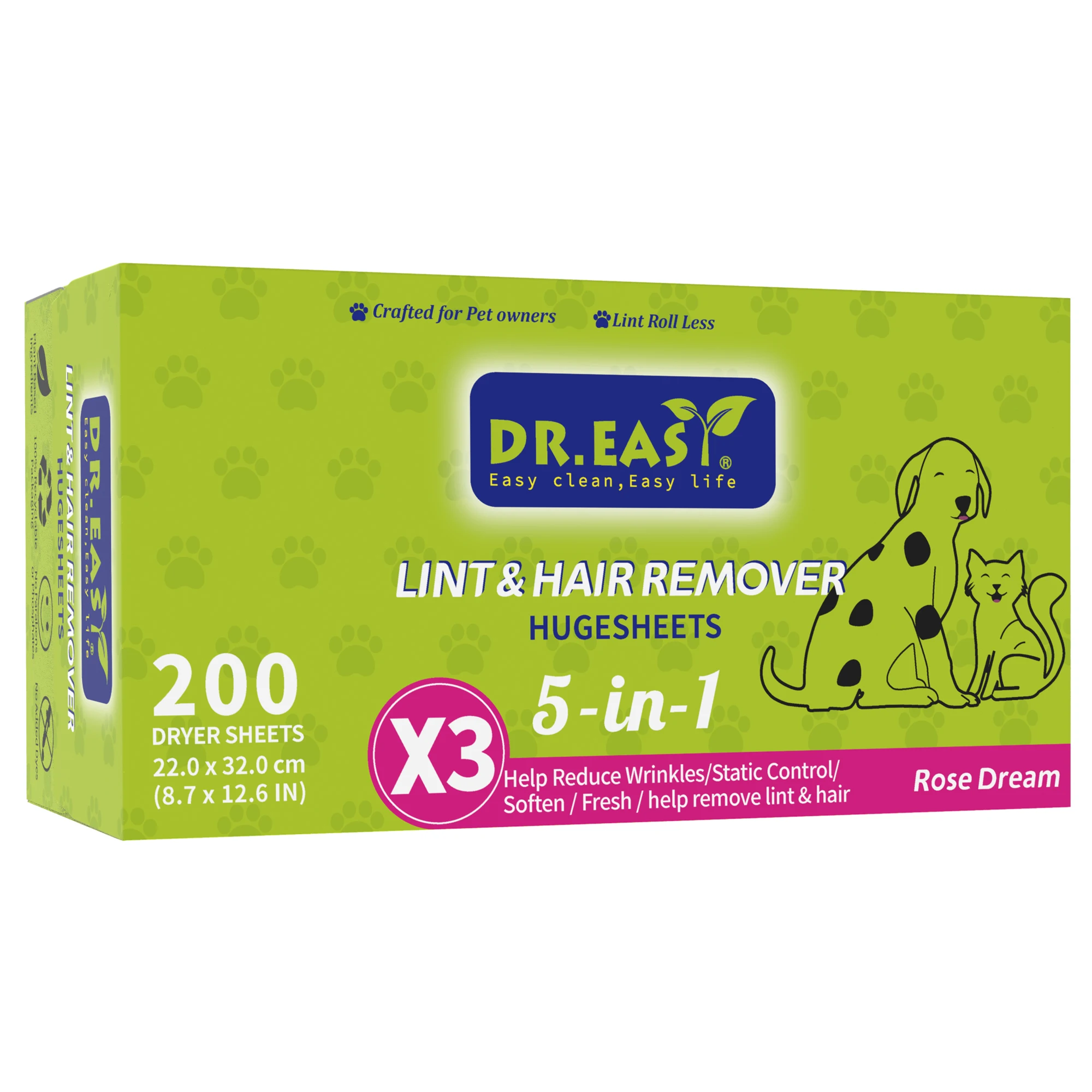 OEM/ODM 5-in-1 Function Lint&Hair Remover Fabric Softener Dryer Sheets with Hugesheets and Fresh Scent