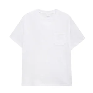 Summer Unisex 240g Pure Cotton Knitted Neck Casual Loose Half-Sleev Solid Color Pocket Design Short-Sleeve Anti-Pilling Blank