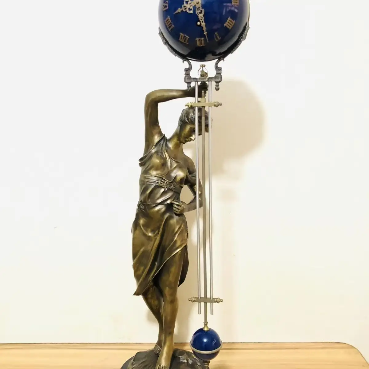 Large Imitated 17th America Beautiful Ansonia Sport Woman Antique Brass 8 Day Movement Pendulum/Swing  Shift Mechanical Clock
