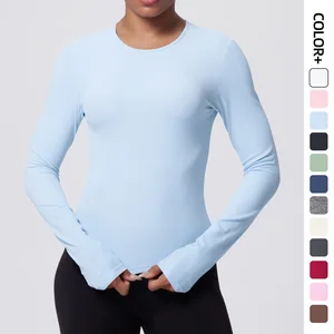 Women's Fashionable Sport Long Sleeve Yoga Top with Brushed Finish High-Intensity Workout Shirt for Pilates  Running for Spring