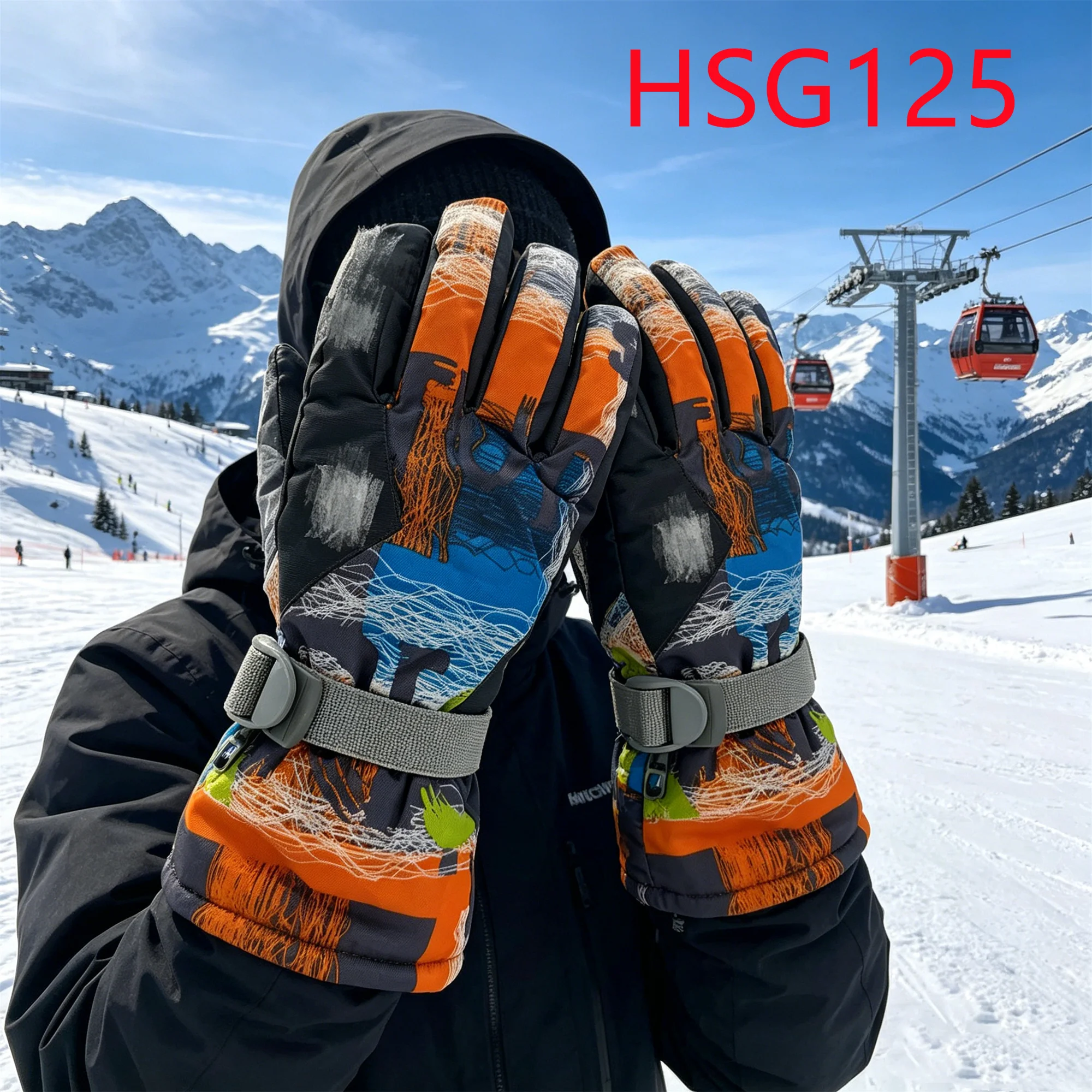 HY,Multi Colors Available Long-lasting Warmth Unisex Ski Gloves Downhill Skiing Adjustable Windproof Cuff Winter Gloves HSG125