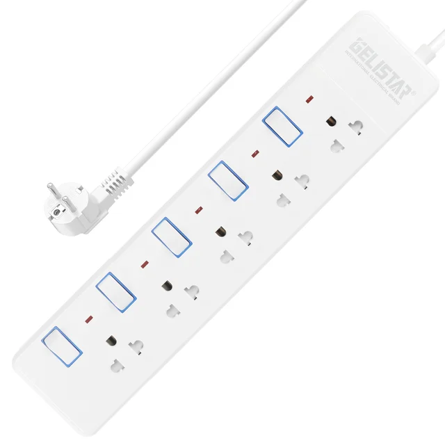 Hot Selling Thailand Type Power Strips 5 Outlets With Individual Switch  Color White Customize  Extension Sockets
