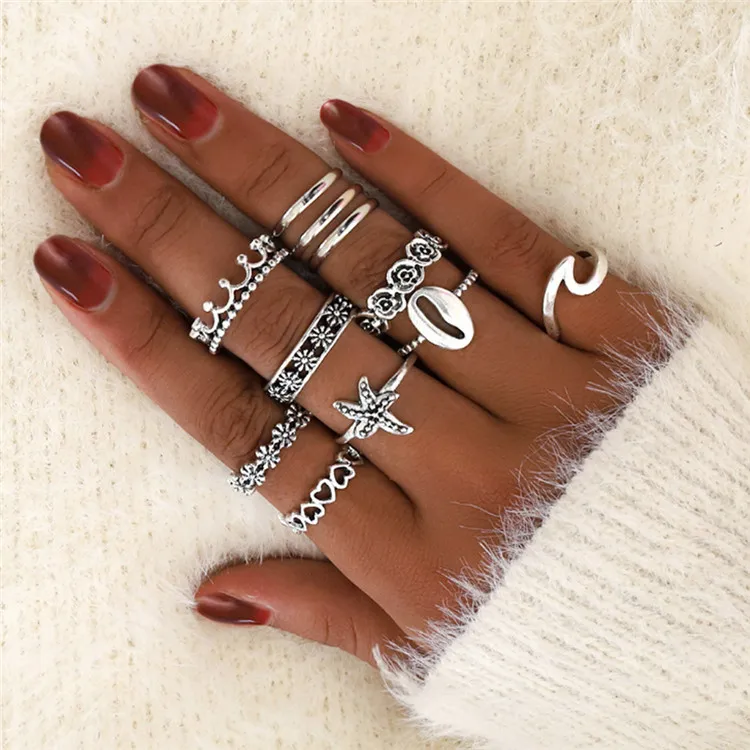 Yellow Chimes Set of 8 Pcs Oxidised Silver Boho Trendy Style Mid Finger  Rings: Buy Yellow Chimes Set of 8 Pcs Oxidised Silver Boho Trendy Style Mid Finger  Rings Online at Best