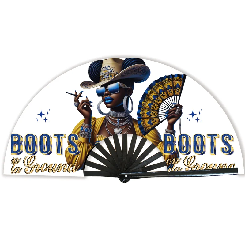 BSBH Boots on the Ground Fans Girls Clacking Bamboo Fans Sparkle Folding Hand Fan with Holster for Line Dancing Festivals