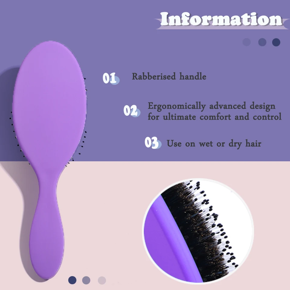 
Радужная расческа для волос с овальной щетиной кабана 