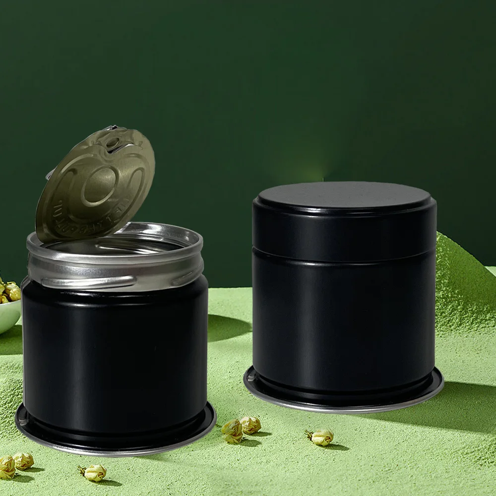 Wholesale black round welding  matcha tin tea white silver aluminum jar 30g easy open ring pull matcha tin can