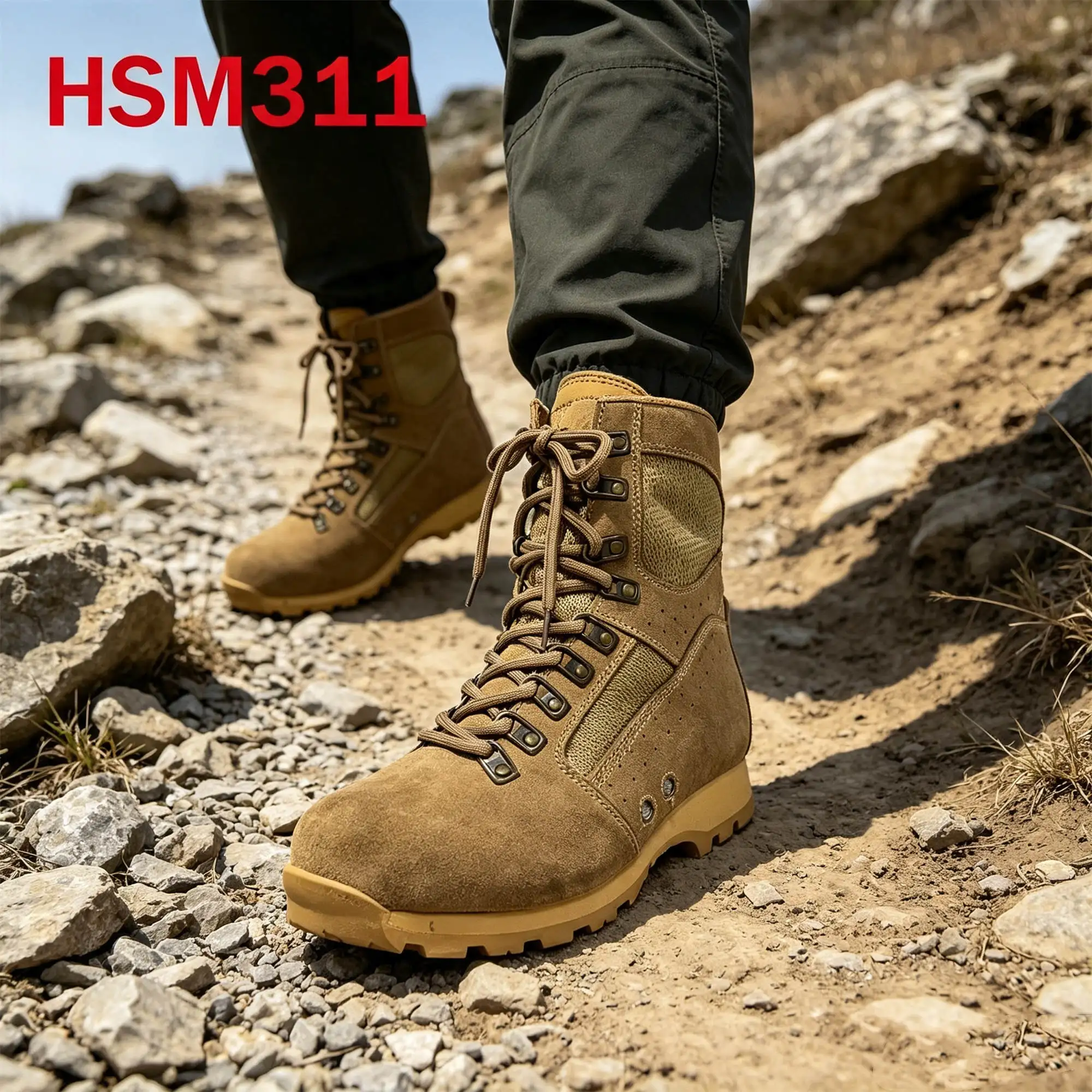 ZYF,Two Side air Hole Design Black/sand Color Hua Singh Men Leather Boots Anti-shock Outsole Combat Boots for Outdoor HSM311
