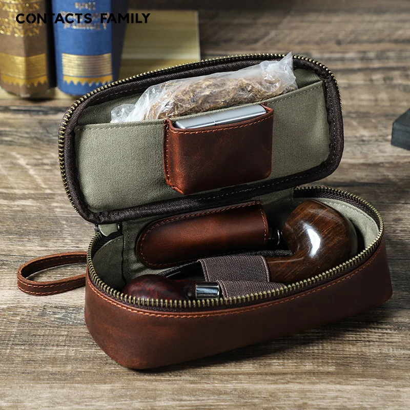Custom Portable Smoking Pipe Set Bag - Genuine Leather
