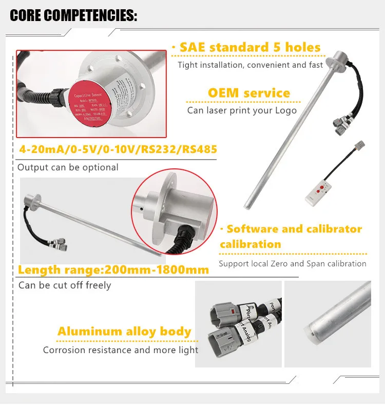 Octane Petrol Diesel Capacitance Fuel Tank Level Sensor Probes