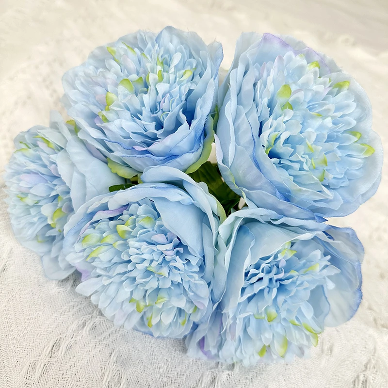 product high quality 5 head happy peony silk fabric bundle colorful artificial peonies for easter wedding decorations-54