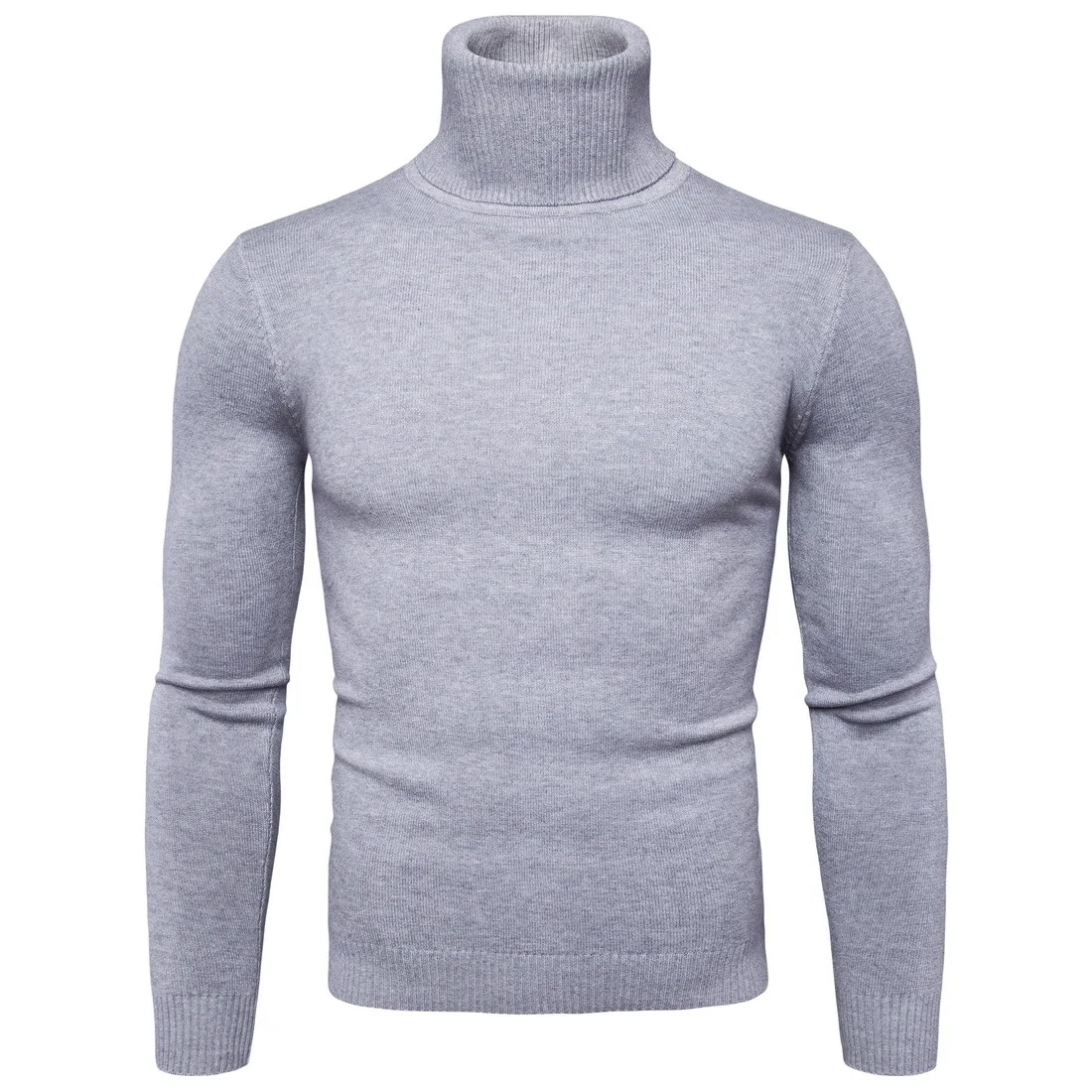 New Spring Autumn Men Fashion Knit Choker High Collar Long Sleeve Solid Color Slim Casual Tops Blouse Knitwear Sweater
