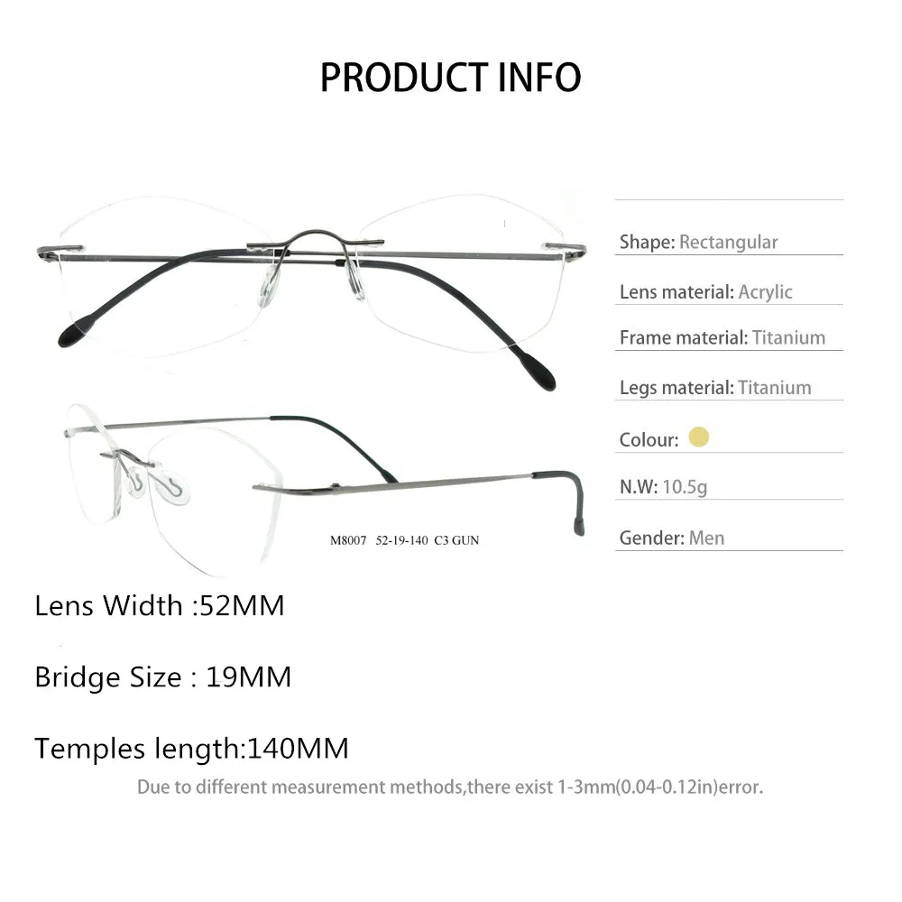 Optical Phantom Trimming Titanium Eyewear Rimless Diamond Cutting None Diopters Optical Eyeglasses for Men and Women