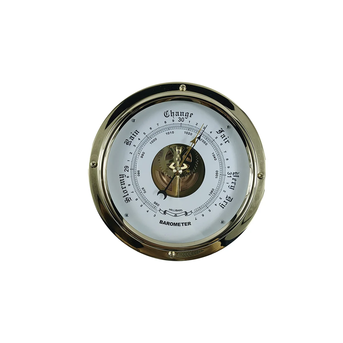 Maritime Outdoor BAROMETER, Wood & Brass Atmospheric Pressure