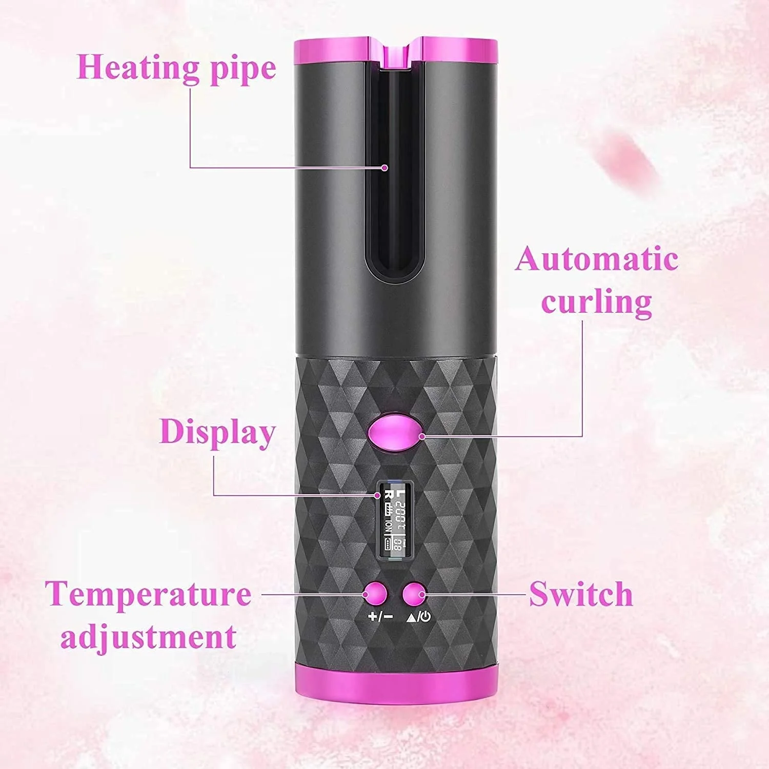 USB Rechargeable Cordless Automatic Fast Heating Curling Iron Portable Ceramic Barrel Hair Curling Wand for Hair Styling Anytime