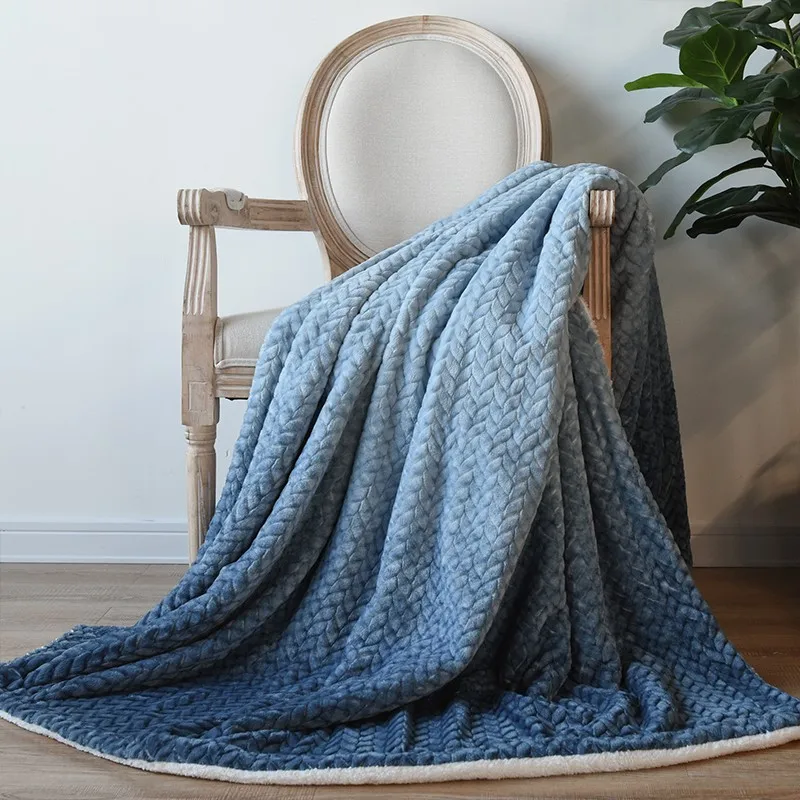 Custom Luxury Woven Jacquard Graduated Color Flannel Soft Sherpa Throw Fleece Blanket Winter