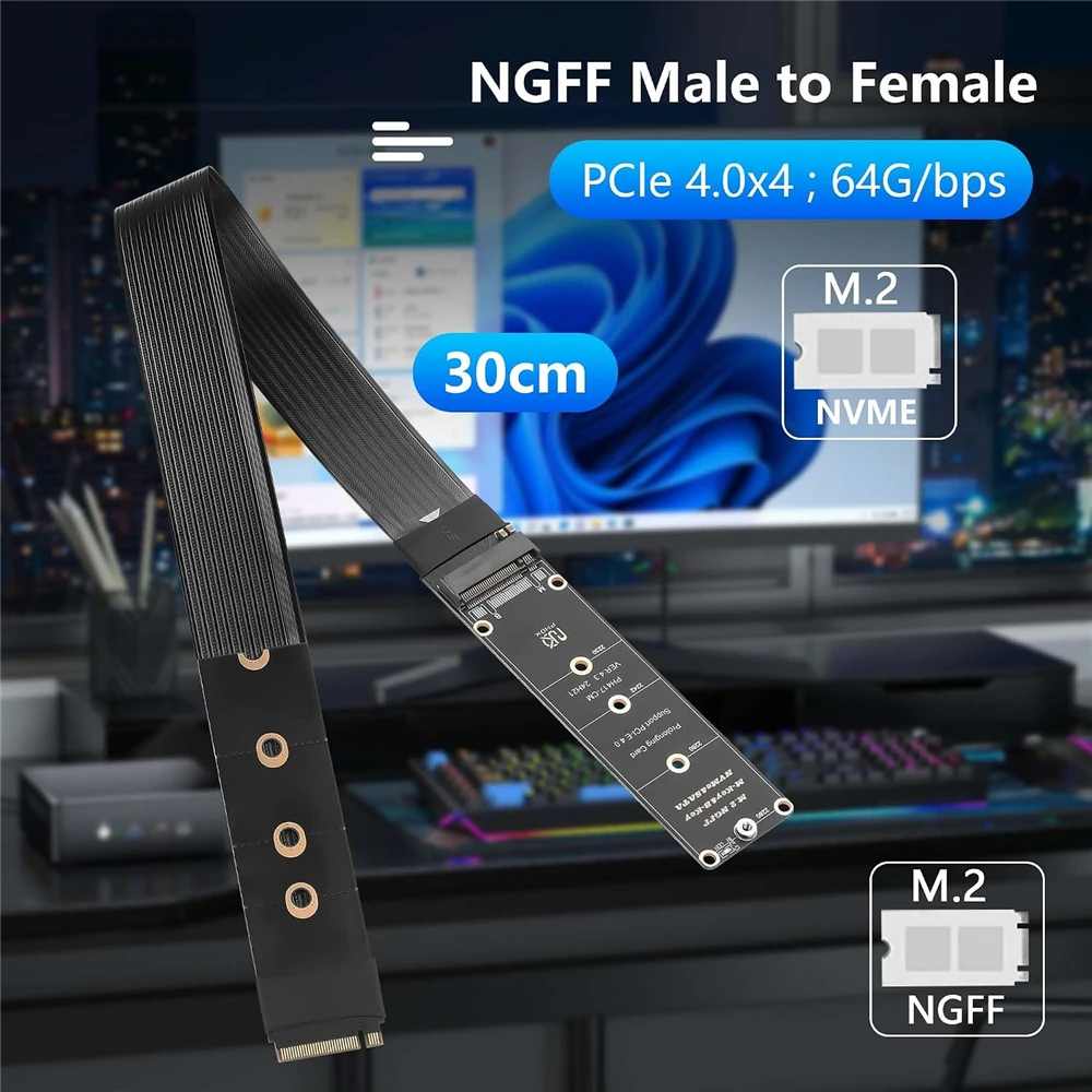 NGFF M.2 M-Key NVME Extension 40 CM PCIe 3.0/4.0 M.2 NVME/NGFF SSD Ribbon Flex Cable for Mainboard SSD 2230/2242/2260/2280