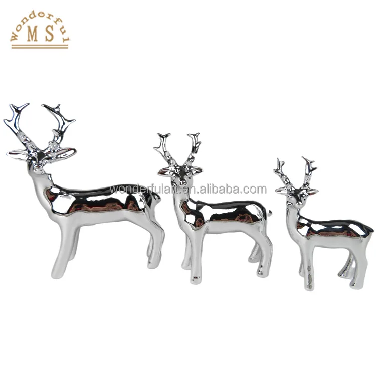 Ceramic Water Plated Christmas silver mi-lu Elk Deer miniature glazing Home Decor Holiday ornament House Decoration