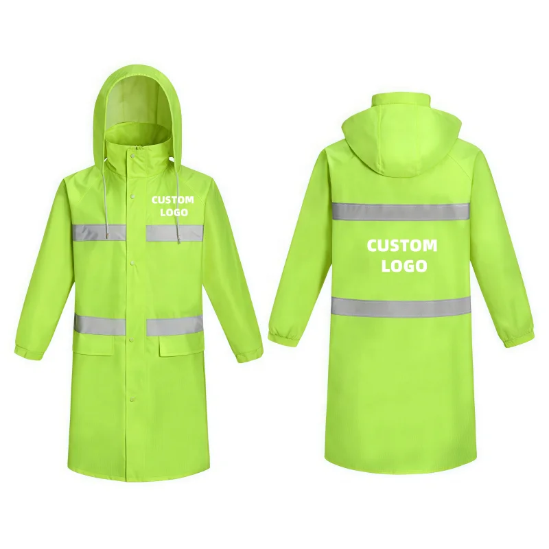 بارانی بلند ایمنی با قابلیت انعکاس بالا، ضخیم و یکپارچه برای پیاده‌روی در طبیعت، مجموعه بارانی ضدآب برای کارکنان ترافیک و کارگران خدمات راهور