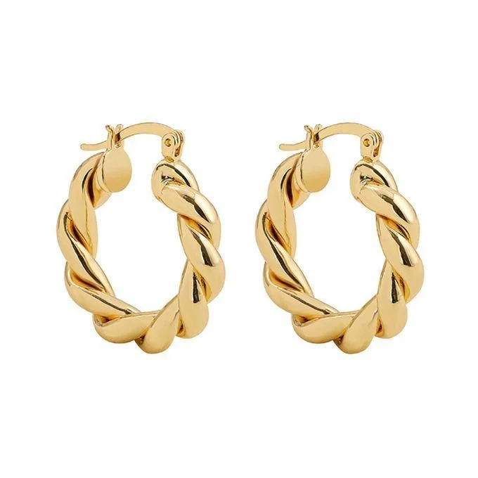 18K Gold Plated Rhodium Polished Cross-Style Twist Hoop Earrings for Women High Polish Fashion Jewelry