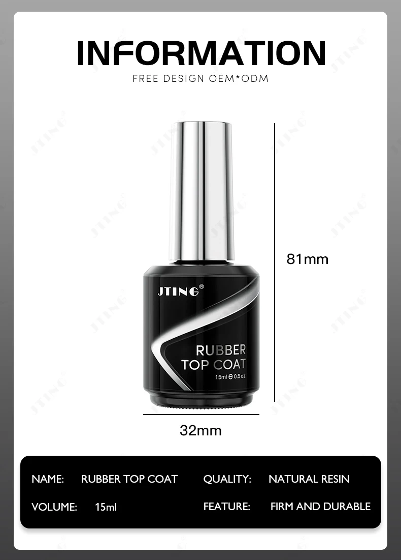 Jting Super Quality Long Lasting Shiny Rubber Top Coat Gel Nail Polish