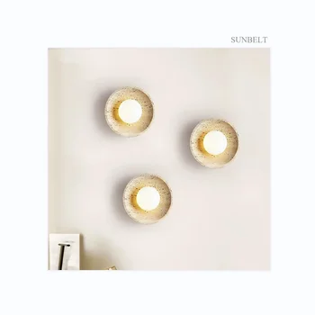 B3704 Travertine wall lamp round decorative lighting modern wall light lamp for home decor room bedroom indoor wall led lights