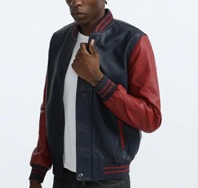 Autumn Winter Slim Fit Coat Red Black Patchwork Motorcycle Waterproof Pu Leather Jacket For Men_voghion.com