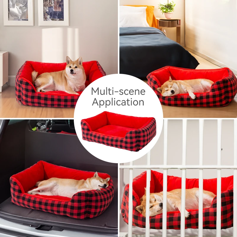 Christmas Buffalo Plaid Luxury Pet Cushion Deep Sleeping Winter Warm