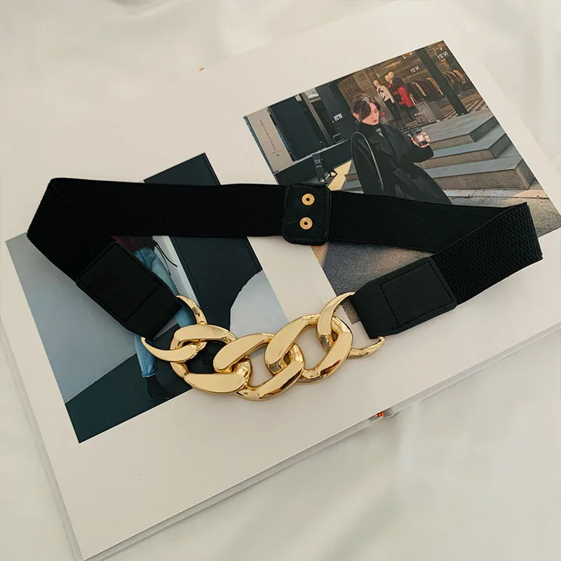 Женский эластичный ремень высокого качества Золотой с металлической