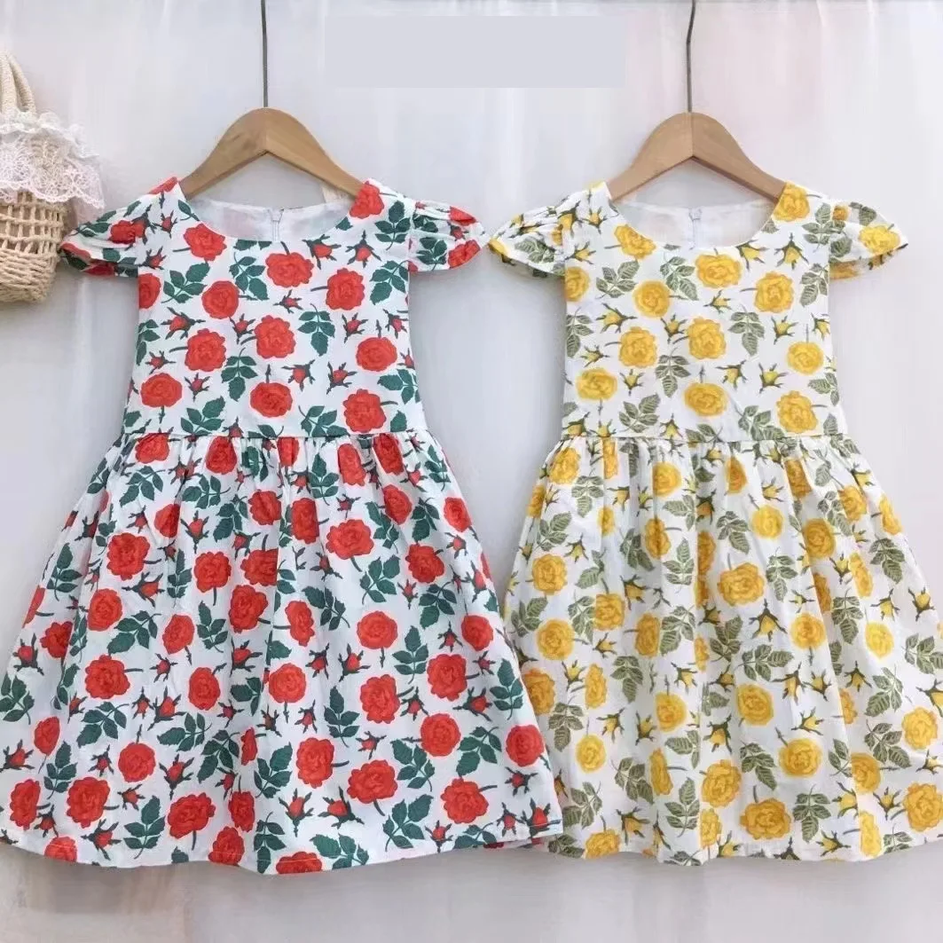 Оптовая продажа новые 100% хлопковые детские платья с принтом удобные дышащие повседневные для девочек