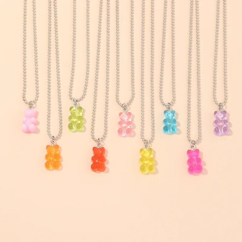 2Pcs/Set Kpop Aesthetic Resin Bear Transparent Beaded Metal Chain