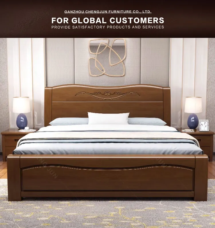 Solid Wood Storage Chinese Style Bed 1.5/1.8 Meters Economy Bedroom