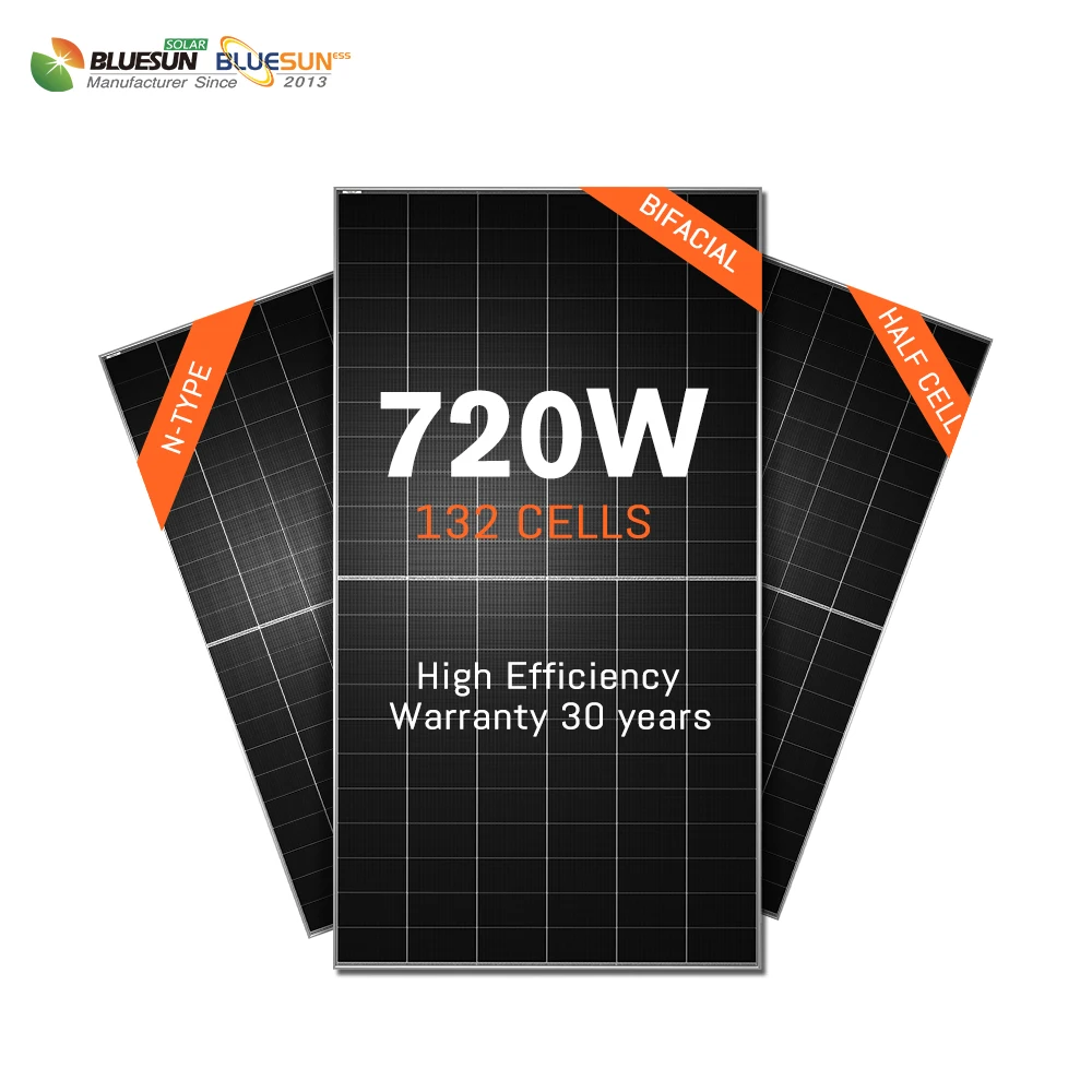 BLUESUN New HJT High Efficiency  Solar Panel 720w Bifacial Solar Cells 690w 700w Solar Panel Module  Full Kit for Sale
